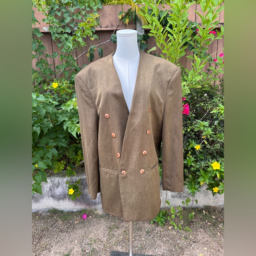 Vintage 80s Double Breasted Collarless Power Blazer Size 38